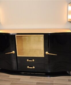 Art Deco, Sideboard, Black, golden Details, Buffet, Credenza, Furniture, Storage, Antique, Vintage, Restoration, Original, France, Highgloss