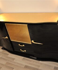 Art Deco, Sideboard, Black, golden Details, Buffet, Credenza, Furniture, Storage, Antique, Vintage, Restoration, Original, France, Highgloss