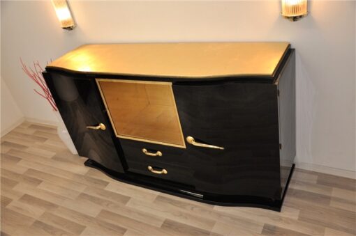 Art Deco, Sideboard, Black, golden Details, Buffet, Credenza, Furniture, Storage, Antique, Vintage, Restoration, Original, France, Highgloss