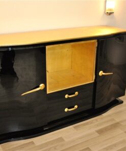 Art Deco, Sideboard, Black, golden Details, Buffet, Credenza, Furniture, Storage, Antique, Vintage, Restoration, Original, France, Highgloss