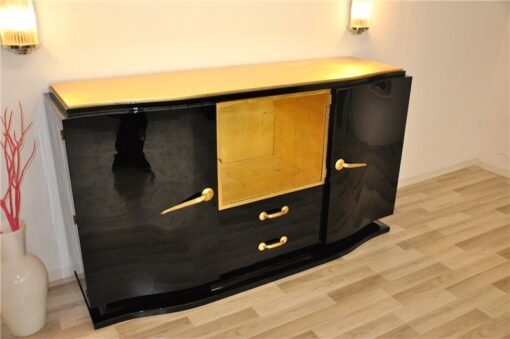 Art Deco, Sideboard, Black, golden Details, Buffet, Credenza, Furniture, Storage, Antique, Vintage, Restoration, Original, France, Highgloss