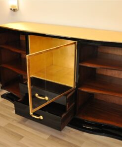 Art Deco, Sideboard, Black, golden Details, Buffet, Credenza, Furniture, Storage, Antique, Vintage, Restoration, Original, France, Highgloss