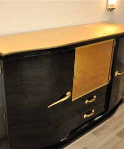 Art Deco, Sideboard, Black, golden Details, Buffet, Credenza, Furniture, Storage, Antique, Vintage, Restoration, Original, France, Highgloss