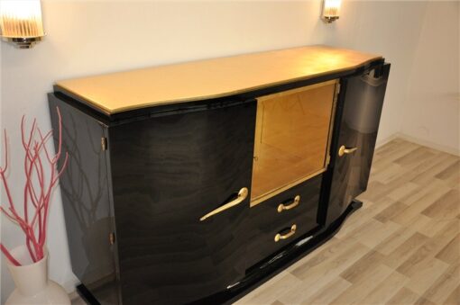 Art Deco, Sideboard, Black, golden Details, Buffet, Credenza, Furniture, Storage, Antique, Vintage, Restoration, Original, France, Highgloss