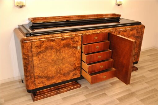 Art Deco, Sideboard, Buffet, Credenza, Furniture, Storage, Burl, Wood, Walnut, Desing, Era, French, France, Luxurious, Living room