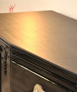 Art Deco, Commode, Black, Design, Leather, Details, Cabinet, Furniture, High gloss, Ornamentation, pointing feet, oak, veneer, chrome, handles