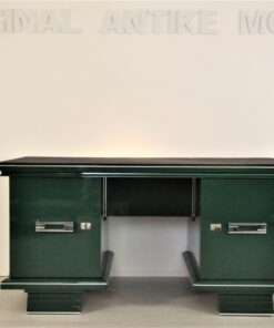 Art Deco, Desk, table, furniture, design, office, living room, jaguar racing green, highgloss, lacquer, green, alcantara, chrome, restored