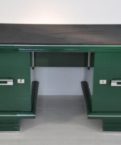 Art Deco, Desk, table, furniture, design, office, living room, jaguar racing green, highgloss, lacquer, green, alcantara, chrome, restored