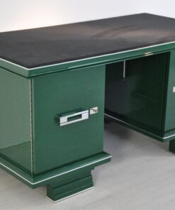 Art Deco, Desk, table, furniture, design, office, living room, jaguar racing green, highgloss, lacquer, green, alcantara, chrome, restored