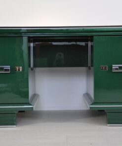 Art Deco, Desk, table, furniture, design, office, living room, jaguar racing green, highgloss, lacquer, green, alcantara, chrome, restored