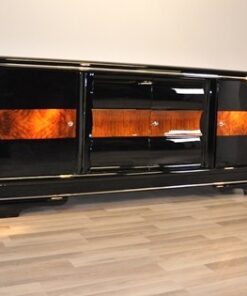 Art Deco, sideboard, buffet, credenza, storage, cabinet, black, highgloss, walnut, large, space, design, rounded corners, serving extensions