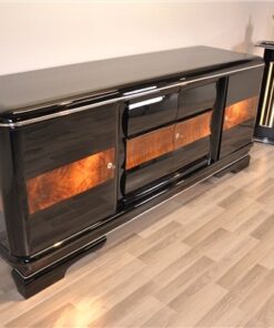 Art Deco, sideboard, buffet, credenza, storage, cabinet, black, highgloss, walnut, large, space, design, rounded corners, serving extensions