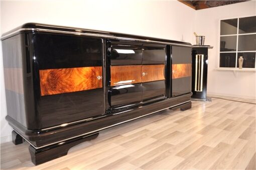 Art Deco, sideboard, buffet, credenza, storage, cabinet, black, highgloss, walnut, large, space, design, rounded corners, serving extensions