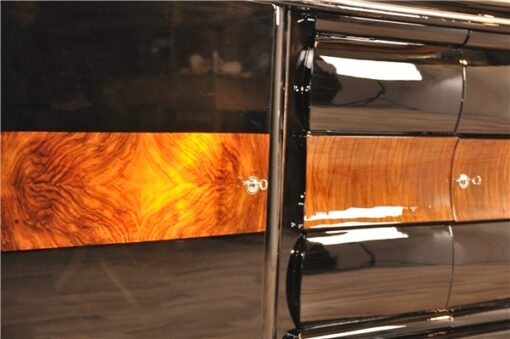 Art Deco, sideboard, buffet, credenza, storage, cabinet, black, highgloss, walnut, large, space, design, rounded corners, serving extensions