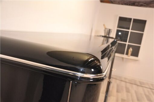 Art Deco, sideboard, buffet, credenza, storage, cabinet, black, highgloss, walnut, large, space, design, rounded corners, serving extensions