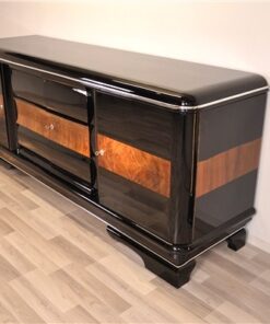 Art Deco, sideboard, buffet, credenza, storage, cabinet, black, highgloss, walnut, large, space, design, rounded corners, serving extensions