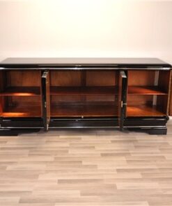 Art Deco, sideboard, buffet, credenza, storage, cabinet, black, highgloss, walnut, large, space, design, rounded corners, serving extensions