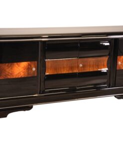 Art Deco, sideboard, buffet, credenza, storage, cabinet, black, highgloss, walnut, large, space, design, rounded corners, serving extensions