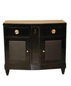 Art Deco, Commode, Black, Design, Leather, Details, Cabinet, Furniture, High gloss, Ornamentation, pointing feet, oak, veneer, chrome, handles