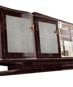 Art Deco, Sideboard, Buffet, large, design, macassar, diamonds, stones, veneer, glass, vitrine, shape, curved doors, living room