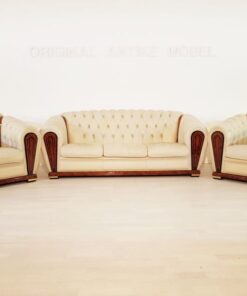 3-piece sitting room suite, sofa, armchairs, burl wood, walnut, design, old white, living room, leather, brass, furniture