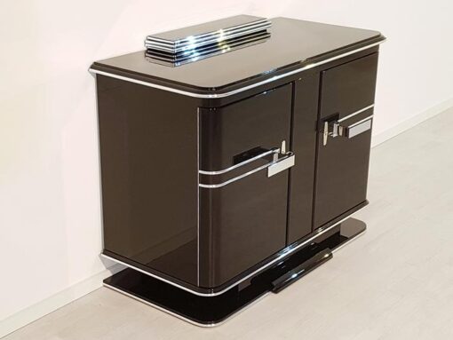 Commode, furniture, living room, France, Art Deco, piano lacquer, furniture, black, design, luxury, green interior, chrome