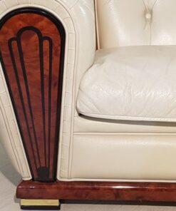 3-piece sitting room suite, sofa, armchairs, burl wood, walnut, design, old white, living room, leather, brass, furniture