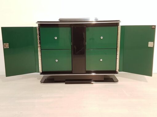 Commode, furniture, living room, France, Art Deco, piano lacquer, furniture, black, design, luxury, green interior, chrome