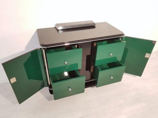 Commode, furniture, living room, France, Art Deco, piano lacquer, furniture, black, design, luxury, green interior, chrome