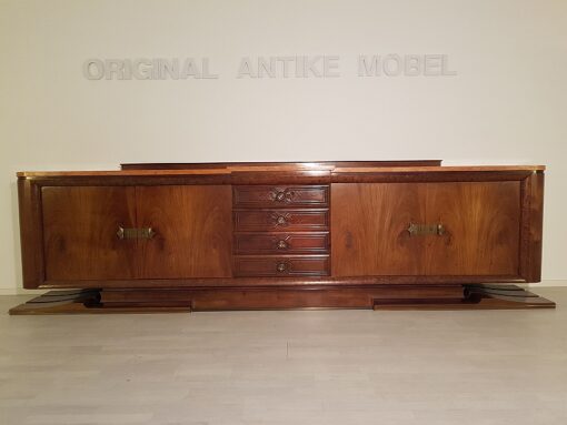 Art Deco, Sideboard, Buffet, Credenza, Paris, France, Desing, Walnut, Wood, living room, storage, french, brass handles, hutch, marble