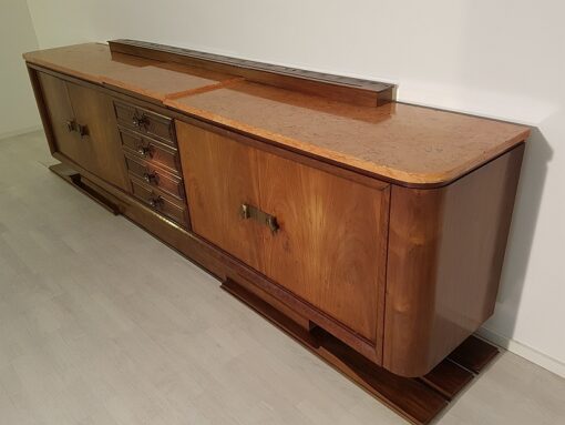 Art Deco, Sideboard, Buffet, Credenza, Paris, France, Desing, Walnut, Wood, living room, storage, french, brass handles, hutch, marble