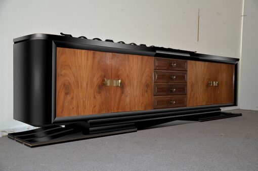 Art Deco, Sideboard, Buffet, Credenza, Paris, France, Desing, Walnut, Wood, living room, storage, french, brass handles, hutch, marble