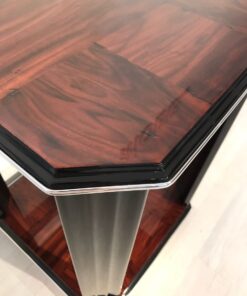 Black, high gloss, side table, art deco, great foot, living room, chrome handles, lacquer, luxury, veneer, chrome lines, piano lacquer, mahogany