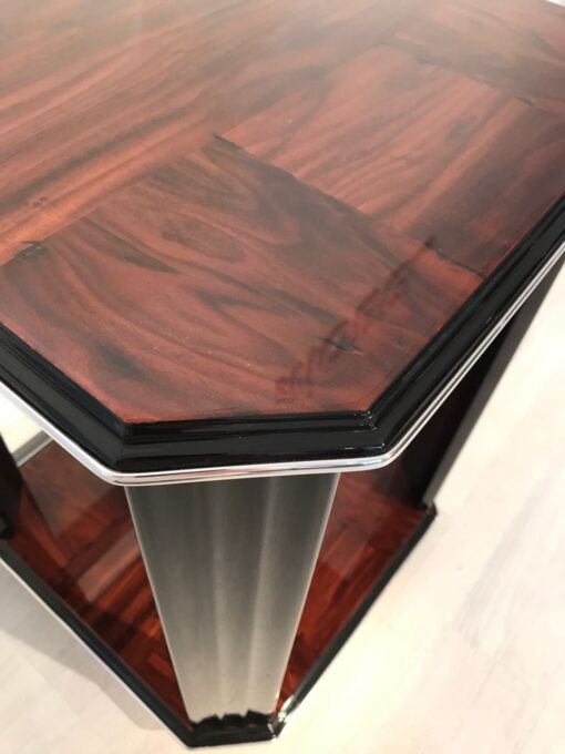 Black, high gloss, side table, art deco, great foot, living room, chrome handles, lacquer, luxury, veneer, chrome lines, piano lacquer, mahogany