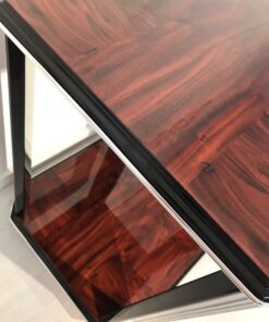 Black, high gloss, side table, art deco, great foot, living room, chrome handles, lacquer, luxury, veneer, chrome lines, piano lacquer, mahogany