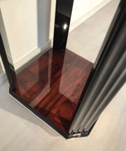 Black, high gloss, side table, art deco, great foot, living room, chrome handles, lacquer, luxury, veneer, chrome lines, piano lacquer, mahogany