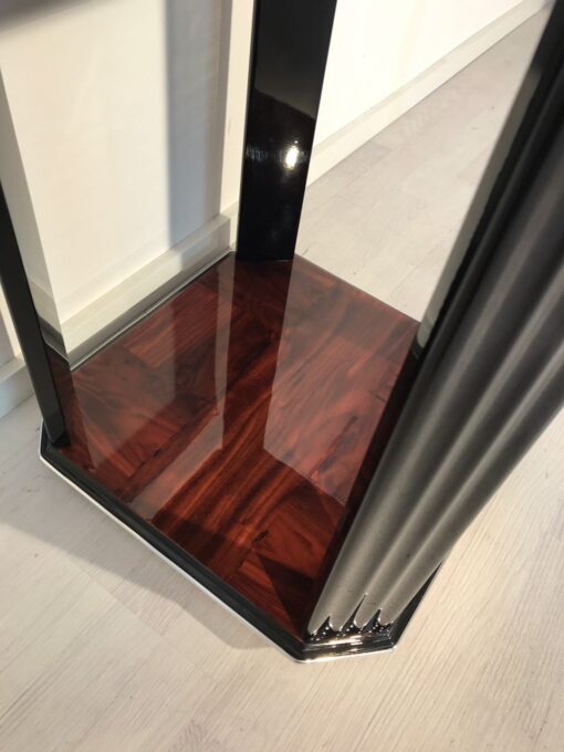 Black, high gloss, side table, art deco, great foot, living room, chrome handles, lacquer, luxury, veneer, chrome lines, piano lacquer, mahogany