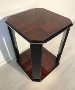 Black, high gloss, side table, art deco, great foot, living room, chrome handles, lacquer, luxury, veneer, chrome lines, piano lacquer, mahogany