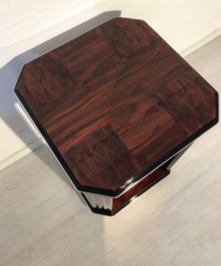 Black, high gloss, side table, art deco, great foot, living room, chrome handles, lacquer, luxury, veneer, chrome lines, piano lacquer, mahogany