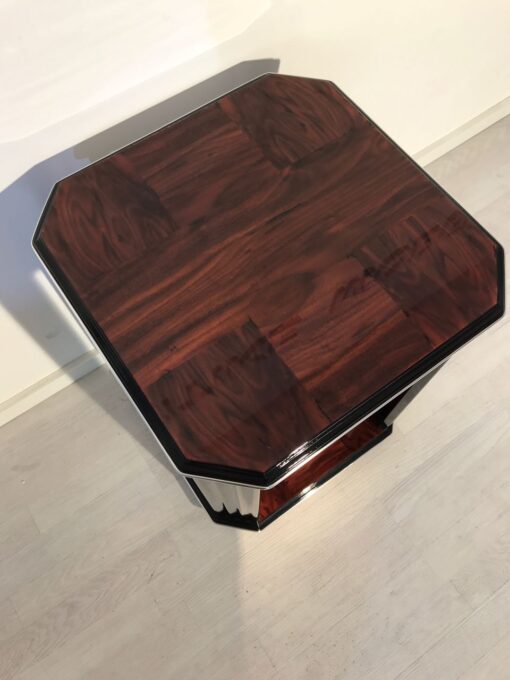 Black, high gloss, side table, art deco, great foot, living room, chrome handles, lacquer, luxury, veneer, chrome lines, piano lacquer, mahogany