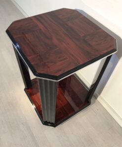 Black, high gloss, side table, art deco, great foot, living room, chrome handles, lacquer, luxury, veneer, chrome lines, piano lacquer, mahogany