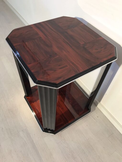 Black, high gloss, side table, art deco, great foot, living room, chrome handles, lacquer, luxury, veneer, chrome lines, piano lacquer, mahogany