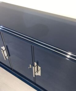 Saphire blue, high gloss, sideboard, art deco, great foot, living room, chrome handles, lacquer, luxury, veneer, chrome lines, piano lacquer