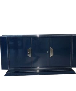 Saphire blue, high gloss, sideboard, art deco, great foot, living room, chrome handles, lacquer, luxury, veneer, chrome lines, piano lacquer