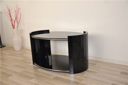 black, high gloss, couch, art deco, great foot, living room, table, lacquer, luxury, veneer, chrome lines,