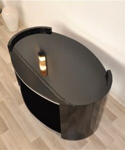 black, high gloss, couch, art deco, great foot, living room, table, lacquer, luxury, veneer, chrome lines,