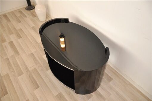 black, high gloss, couch, art deco, great foot, living room, table, lacquer, luxury, veneer, chrome lines,