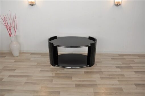 black, high gloss, couch, art deco, great foot, living room, table, lacquer, luxury, veneer, chrome lines,