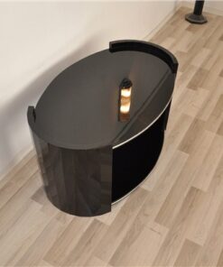 black, high gloss, couch, art deco, great foot, living room, table, lacquer, luxury, veneer, chrome lines,