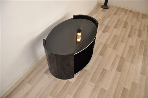 black, high gloss, couch, art deco, great foot, living room, table, lacquer, luxury, veneer, chrome lines,